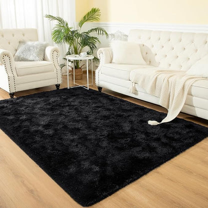 Softlife Rug for Living Room 5.3x7.6 Feet Area Rug for Bedroom Super Soft Shaggy Rugs for Kids Room Fluffy Fuzzy Carpets Long Plush Bedside Rug Nursery Christmas Home Decoration for Boys Girls, Black