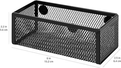 Amazon Basics Magnetic Storage Baskets, Mesh Organizers for Office Supplies and Workspace, 6" x 2.5" x 2.2", Black, 3-Pack