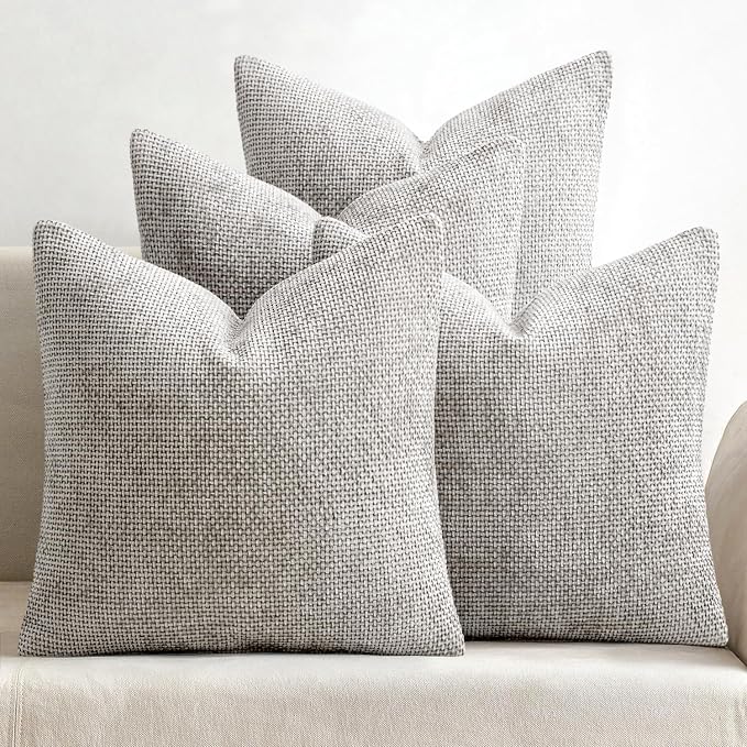 MIULEE Pack of 4 Couch Throw Pillow Covers 18x18 Inch Light Gray Soft Decorative Polyester Pillow Covers Farmhouse Accent Cushion Covers for Boho Spring Home Decor Sofa Bedroom Living Room