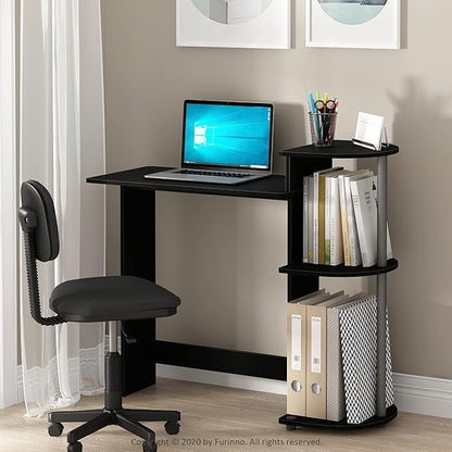Furinno Compact Computer Desk with Shelves, Round Side, Light Cherry/Black