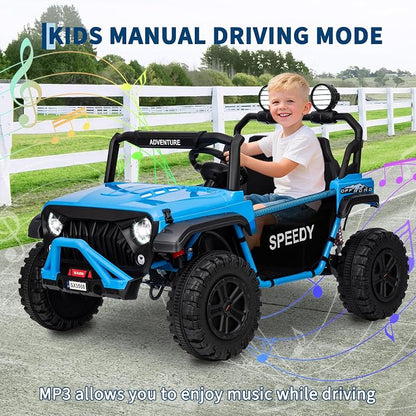 Garvee 24V Kids Electric Ride On Car with 4 x 45W Powerful Motors, Parent Remote Control & Manual Driving, Safety Speed 3-5 MPH, MP3 Player, Smooth Start, for Ages 3-8, Blue