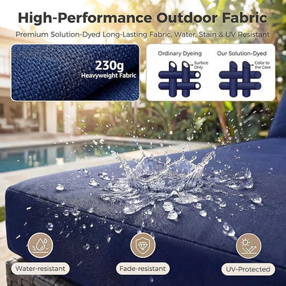 NICESOUL 13 Piece Patio Furniture with Fire Pit, Heavy Duty Wicker Outdoor Sectional with Firepit Table & Chaise Lounge, Big Large Sectional 10-Seats w/Firepit Propane/Natural Gas, Gray & Navy Blue