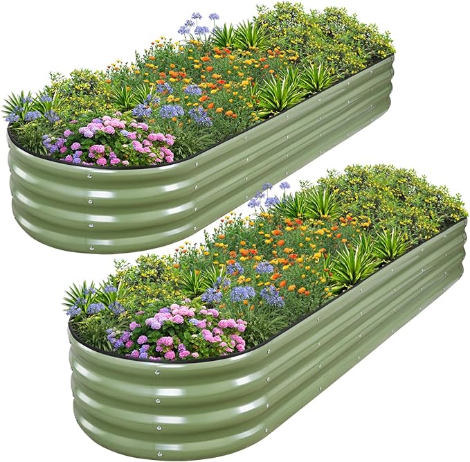 1MORE Galvanized Raised Garden Bed- Planter Garden Boxes Outdoor, Raised Beds for Gardening,Metal Garden Bed Kit for Vegetables Flower, Planter Raised Beds.8x2x1ft Green-2pcs