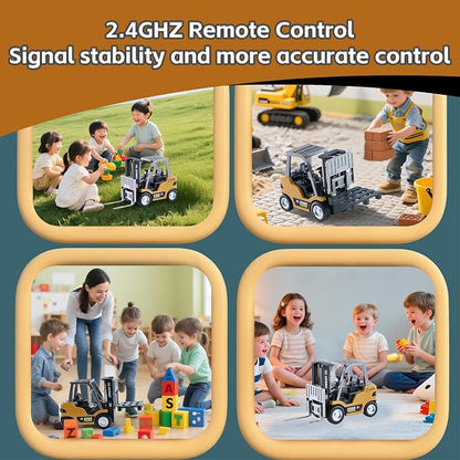 GRANTLEY Remote Control RC Forklift Cranes,1/64 Mini Rechargeable Forklift Truck,2 in 1 Transform Lift Fork & Hook, w/Boxes/Sound and Light, Forklift Toy RC Construction Vehicles Toy Gift for Kids