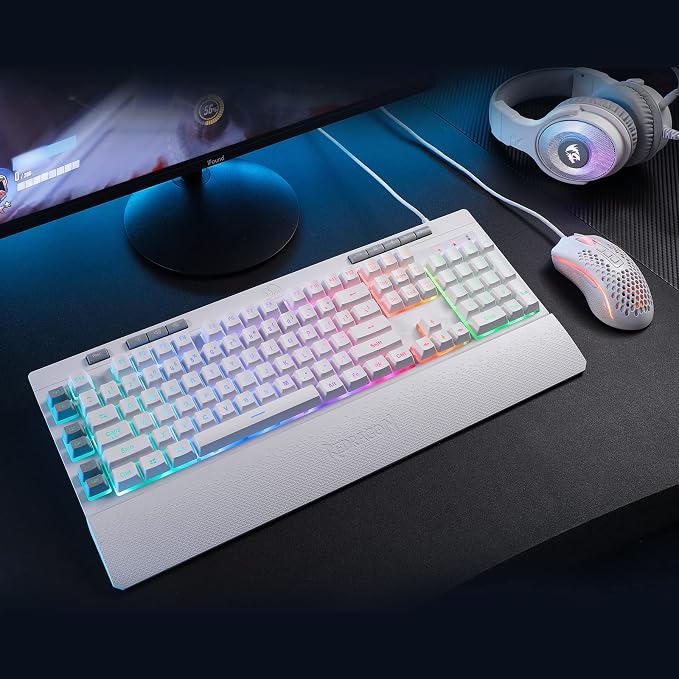 Redragon K512 RGB Membrane Gaming Keyboard, 6 Macro Keys & Easy Media Wheel | Dedicated Scroll Controls, No Software Needed 6 On-the-Fly Combos for Extensive Games, 13 Backlight Modes, Wrist Support