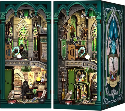 Cutefun Book Nook Kit - DIY Miniature Dollhouse Kit 3D Wooden Puzzle for Adults, Teens, Crafts Gifts for Bookshelf Decor (Darkness Common Room)