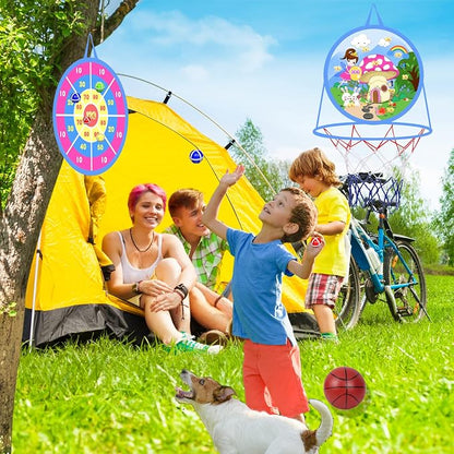 2 in 1 Basketball Hoop and Dart Board, 14" Dart Board for Kids, Basketball Hoop for Kids Toddlers, Sports & Outdoor Play, Birthday Gift Toys for 3 4 5 6 7 8 9 10 Year Old Boys Girls Kids, Party Favors