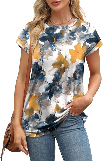 Alaroo Womens Summer Tops Short Sleeve Shirts Crew Neck Tshirt Cute Trendy Tunic Blouses (S-3XL)