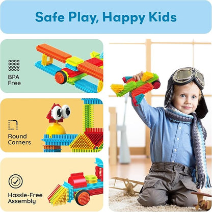 PicassoTiles 116pc Hedgehog Building Blocks Construction Toy Set with Interlocking Tiles Idea Book 4 Action Figure Characters and Decorative Eyes STEM Educational Playset for Kids Ages 3 Plus PTB116