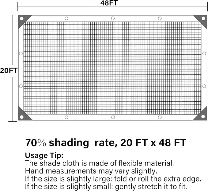 winemana 20x48 FT Black Shade Cloth, 70% UV Resistant Mesh Tarp with Reinforced Grommets, Breathable Sun Shade Net for Garden, Greenhouse, Patio Plants and Animal Coop Cover