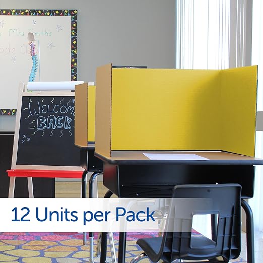 Flipside Products 18”x 48” Yellow Study Carrel, Privacy Boards, Student Privacy and Focus Booth for The Classroom, Desk Divider Cubby for Tests, Made in USA - 12 Pack