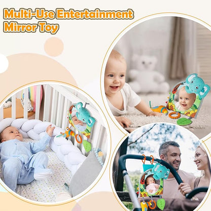 Lynncare Car Seat Toy, Baby Car Mirror for Rear Facing, Travel Baby Activity Center with Hanging Engaging Toys for Infants Babies 0-6-12-18 Months Boy Girl