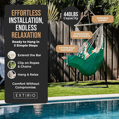 Hanging Hammock Chair Swing – Hanging Chair Outdoor & Indoor - Hammock Swing Chair – Quick & Easy Setup with Hardware Kit – Durable & Spacious Full Body Support – Holds 440 Lbs
