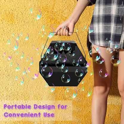 Fansteck Bubble Machine - Automatic Bubble Blower for Kids, Portable Metal Bubble Makers Big Bubbles, Plug-in Bubble Toys for Parties, Weddings, Indoor Outdoor (Black)