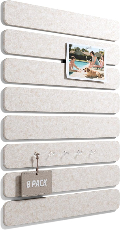 Fluxynara 13" x 2" Felt Wall Panels, Oatmeal | 8-Pack Includes 50 Push Pins and Adhesive Tabs for Photos, Notes and Decor in Bedroom Doors, Home Office or Studios