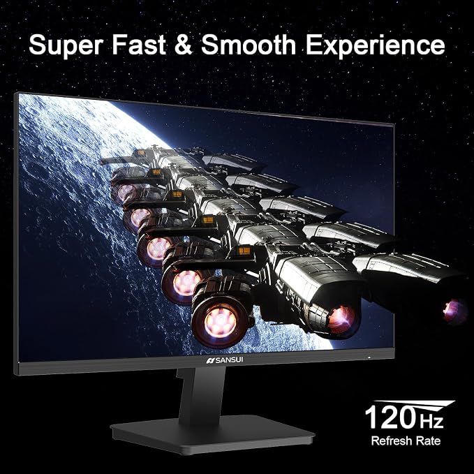 SANSUI 27 Inch Monitor,120Hz Computer Monitor Full HD 1920 x 1080P with HDMI DP Ports, 4000：1 Contrast, 110% sRGB, Eye Care, Frameless, 100 x 100mm VESA Mountable, for Work, Business, Gaming