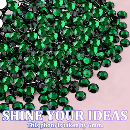 25000Pcs Resin Rhinestones for Crafting, Emerald Green 2-6mm Mixed Sizes Non Hotfix Flatback Gems with 1Pcs Glue, Bedazzling Crystal for DIY Craft Clothing Mugs Tumblers Shoes Fabric Decor Nail Art
