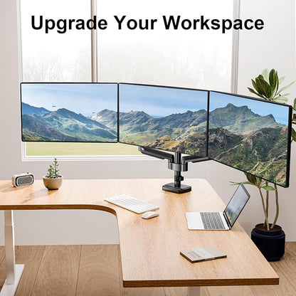 MOUNT PRO Triple Monitor Mount, 3 Monitor Desk Arm fits Three Max 27" LCD Computer Screens, up to 17.6lbs Each, Premium Gas Spring Display Stand with Tilt Swivel Rotation, Vesa Mount 75x75,100x100