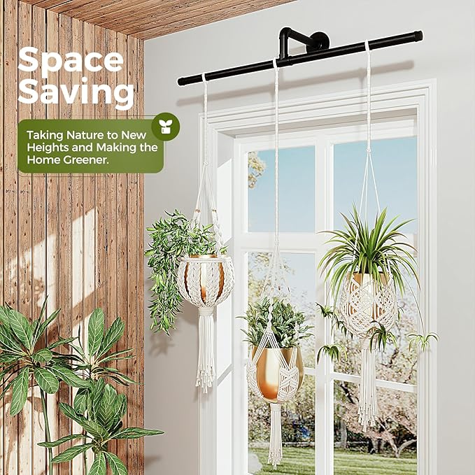 Bamworld Hanging Planters for Indoor Plants Plant Hanger Indoor Hanging Plant Holder Window Plant Shelves Metal Rod(Pot&Plant Not Included) 35.8in