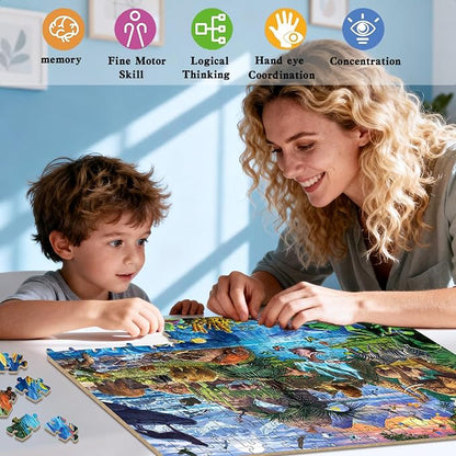 Puzzles for Kids Ages 6-8 8-10 Year Old - World Wildlife Panorama,200 Pieces Jigsaw Puzzles for Kids, Learning Educational Toys for Boys and Girls