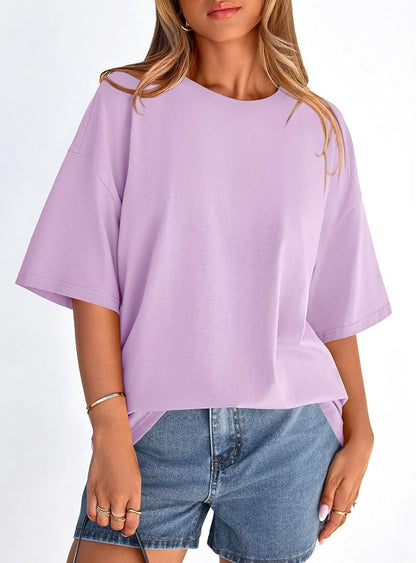 PRETTYGARDEN Womens 2026 Spring Going Out Tops Casual Short Sleeve Crewneck Loose Fit Basic Oversized T Shirts Summer Outfits
