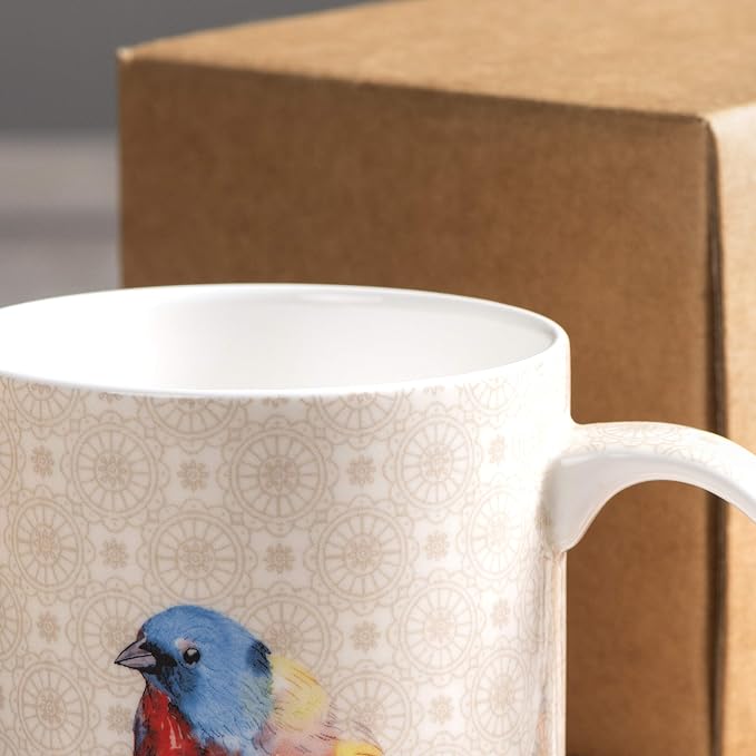 Maison d' Hermine Coffee Mug with Handles Tea Cups (12 Ounce, Pack of 1) | Fine Bone China Coffee Mugs for Hot Beverages Cappuccino Latte Home Restaurant Hotel Spring Summer -Birdies on Wire - Robin