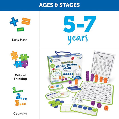 Learning Resources Skill Builders Kindergarten Math Activity Set - Kindergarten Learning Math Manipulatives Game, Number and Counting Blocks Activities, Classroom Manipulatives Teaching Materials
