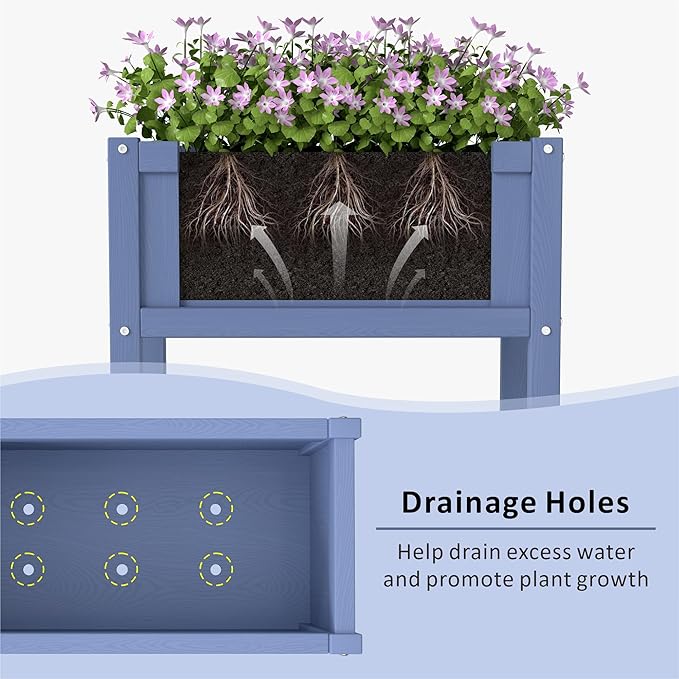 Raised Garden Bed with Drainage Hole Waterproof HDPE Elevated Planter Box with Legs Stable and Durable to Plant Herb Vegetable Flower,Patio,Balcony Outdoors/Indoors Navy