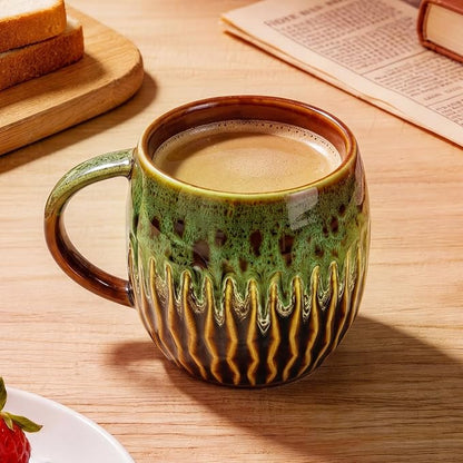 20oz Large Ceramic Coffee Mugs Unique Big Pottery Coffee Mug Microwave Safe Cool Stoneware Cups for Tea Latte Oversized Mug With Handle for Home Green Wide Clay Mugs for Men Fancy Handmade Ceramic Cup