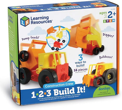 Learning Resources 1-2-3 Build It Construction Crew - Take Apart Construction Toys, Toddler Excavator Toy, Kids Dump Truck Toy, Tractor Toys for Kids 3-5, Building Sets for 4 Year Olds