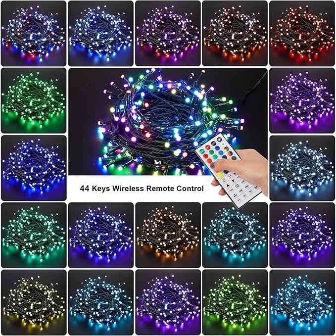 LJLNION 98.5ft Christmas Lights Color Changing with Remote, 300 LED RGB Fairy String Lights Halloween Decorative Lights, 8 Lighting Modes & Timer, Plug in Indoor Outdoor Xmas Wedding Party Decor