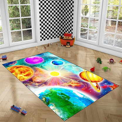 Space Rug for Boys Room - Solar System Rugs for Boys Bedroom Outer Space Area Rug for Boys Bedroom Kids Rugs for Playroom Galaxy Area Rugs for Kids Bedroom Space Rug Living Room,4'5''×6'