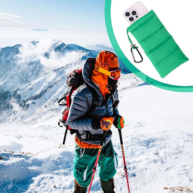 Lyreh Thermal Phone Pouch, Down Cotton Warm Phone Case Cover Bags Prevents Freezing & Overheating Protector Cellphone Pouch with Carabiner Ideal for Outdoor Camping Hiking Skiing (Green)