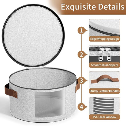 Foyego China Storage Containers, Light Gray, 4 Piece Set | with Lid, Handles & Visible Window, Stackable Moving Boxes for Plates Storage, Sturdy Dish Packing Supplies for Protection
