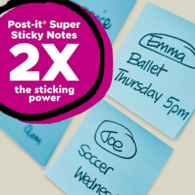 Post-it 100% Recycled Super Sticky Notes, 3 x 3 in, Pastels, 12 Pads | School Supplies and Office Products, 2X the Sticking Power