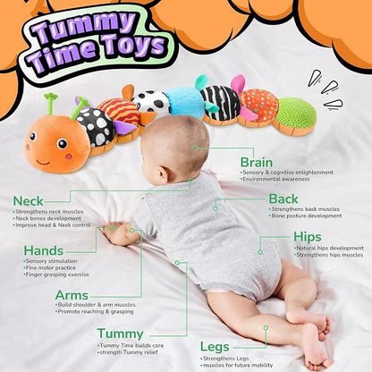 LIGHTDESIRE Baby Toys Sensory Musical Caterpillar Infant Toys 3-6-12 Months | Stuffed Animals with Soft Plush Crinkle Rattle Baby Teething Toy Tummy Time for Newborn Boy Girl Birthday Shower Gifts