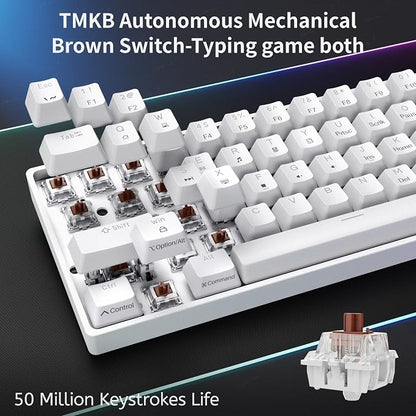 DIERYA 60% Mechanical Keyboard, DK61se Wired Gaming Keyboard with Brown Switches, LED Backlit Ultra-Compact 61 Keys Mini Office Keyboard for Windows Laptop PC Gamer Typist（White）