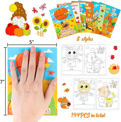 90shine 144PCS Fall Coloring Books for Kids, Thanksgiving Party Favors in Bulk Goodie Bag Stuffers Ages 3-5 4-8