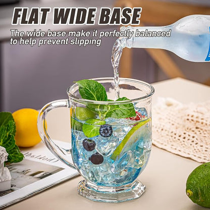 Glass Coffee Mugs Set of 2, 22 oz Large Capacity Glass Mugs with Handles, Clear Coffee Mug with 2 Spoons, Ideal for Latte, Espresso, Juice, Tea