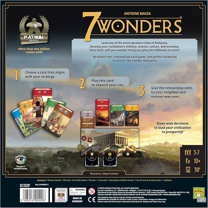 Asmodee 7 Wonders Board Game (New Edition) - Lead Your Civilization to Prosperity, Strategy Game for Kids and Adults, Ages 10+, 3-7 Players, 30 Minute Playtime