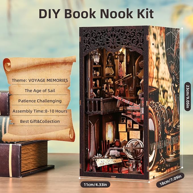 Book Nook Kit DIY Miniature House Dollhouse 3D Puzzle | Booknook Bookend Bookshelf Decor Tiny House Model Build with Sailboat Models, Gifts for Family and Friends