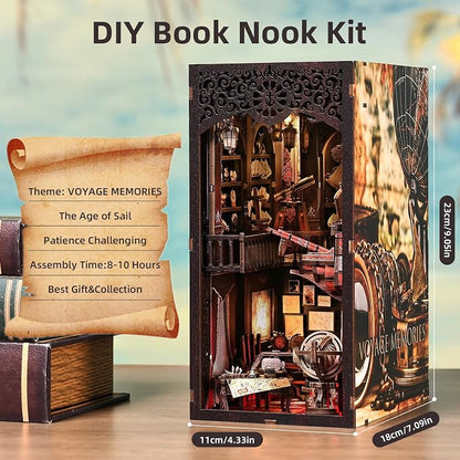 Book Nook Kit DIY Miniature House Dollhouse 3D Puzzle | Booknook Bookend Bookshelf Decor Tiny House Model Build with Sailboat Models, Gifts for Family and Friends
