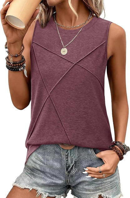 WIHOLL Women's Sleeveless Summer Crewneck Loose Fit Tank Tops