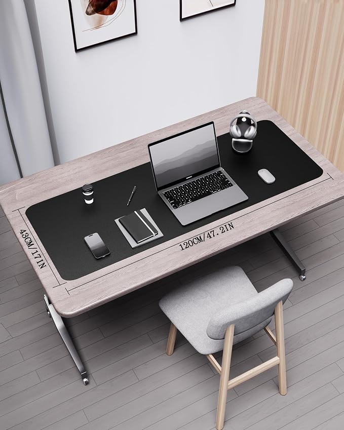YSAGi Double-Sided Desk Pad, Leather Desk Mat, Eco Cork Desk Pad Protector, Large Mouse Pad for Desk, Waterproof Desk Blotter Pad, Desk Writing Pad for Office Work/Home (Black+Cork, 47.2" x 17")