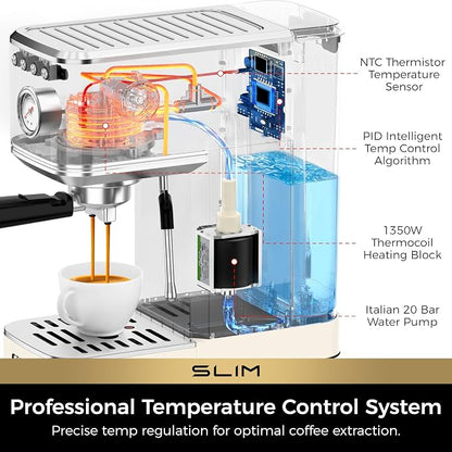 CHULUX Slim Espresso Machine with Milk Frother for Home Cappuccino, Creamy | Precise Pressure Gauge, Food-Grade Materials, 20 Bar Italian Pump, Professional Temperature Control System, Stainless Steel