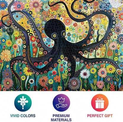 Cross & Glory - The Octopus Who Grew Flowers - 1000 Piece Jigsaw Puzzle for Adults | Vibrant Octopus and Floral Artwork | Challenging Puzzle for Adults | Eco-Friendly Materials