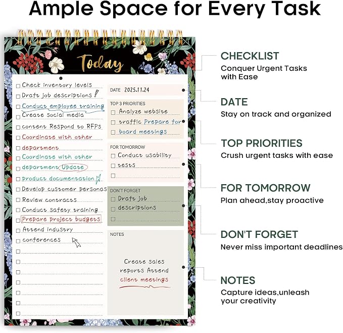 Taja To Do List Notepad, Undated Daily Planner for Work and Goal Setting | Forest Bloom, 52 Sheets, 9.8" x 6.5" , for Office, Home and school, Daily Task Planning, Notes and Everyday Organization