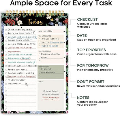 Taja To Do List Notepad, Undated Daily Planner for Work and Goal Setting | Forest Bloom, 52 Sheets, 9.8" x 6.5" , for Office, Home and school, Daily Task Planning, Notes and Everyday Organization