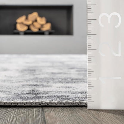 nuLOOM Alva Faded Abstract Machine Washable Ultra Thin Runner Rug, 2' 6" x 8', Light Grey