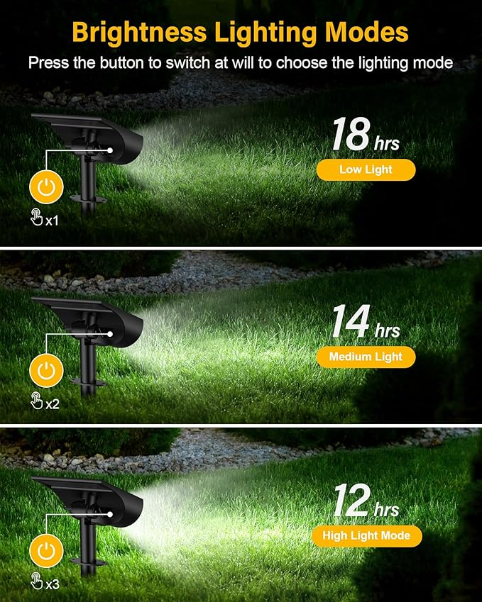 BAXIA TECHNOLOGY Solar Spot Lights Outdoor Waterproof, 3 Lighting Modes Solar Spotlights, Dusk to Dawn Spot Light for Yard Pathway Landscape Driveway, Warm White, 6 Pack